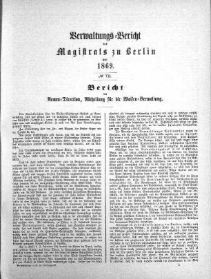 No. VII. Bericht der Armen-Direction, Abtheilung für die Waisen-Verwaltung