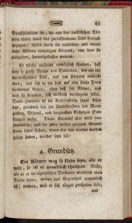 4. Grundsatz. Ein Körper mag so klein seyn, als er will, so ist er unendlich theilbar.
