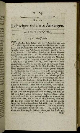 No. 64. Den 10ten August 1789.