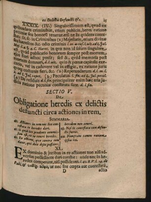 Sectio V. De Obligatione heredis ex delictis defuncti circa actiones in rem.
