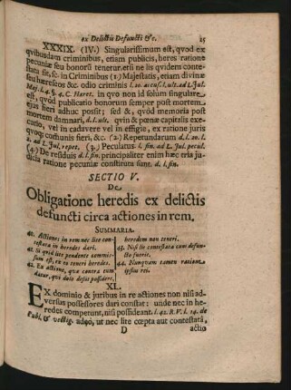 Sectio V. De Obligatione heredis ex delictis defuncti circa actiones in rem.