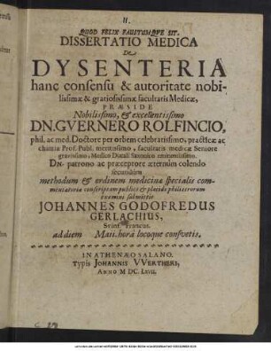 Dissertatio Medica De Dysenteria