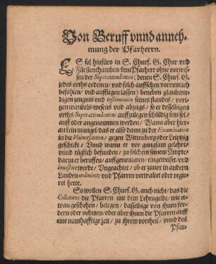 Von Beruff unnd annehmung der Pfarherrn.