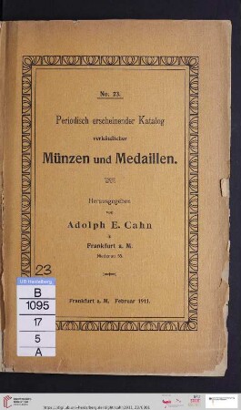 Nr. 23: Periodisch erscheinender Katalog verkäuflicher Münzen und Medaillen: Mittelalter und Neuzeit
