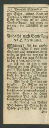 Andacht nach Geniessung des H. Abendmahls