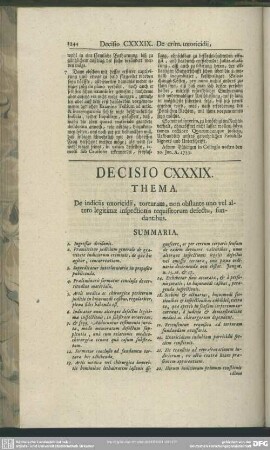 Decisio CXXXIX. De indiciis uxoricidii, torturam, non obstante uno vel altero legitimae inspectionis requisitorum defectu, fundantibus