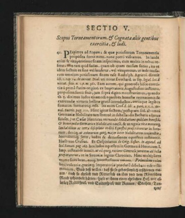 Sectio V. Scopus Torneamentorum, & Cognata aliis gentibus exercitia, & ludi.