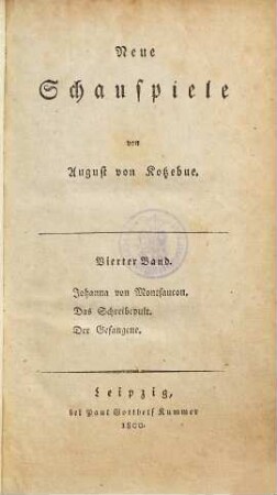 Neue Schauspiele, Vierter Band
