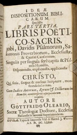 3: Ideae Dispositionum Biblicarum specialis Pars .... 3