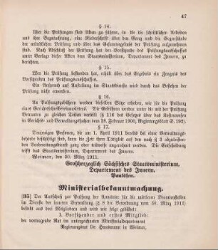 Nr. 35: Ministerialbekanntmachung, betreffend Bildung eines Ausschusses zur Prüfung der Anwärter für die mittleren Beamtenstellen im Dienste der inneren Verwaltung