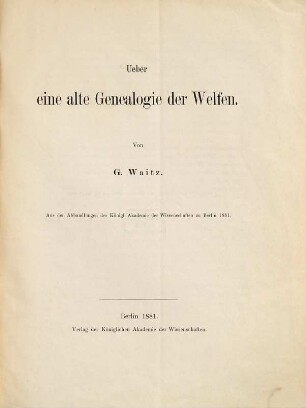 Über eine alte Genealogie der Welfen