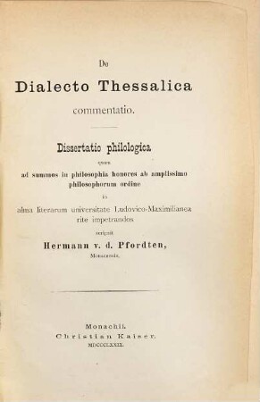 De dialecto Thessalica commentatio