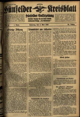 Erste Ausgabe vom Samstag, den 02. Mai 1936.