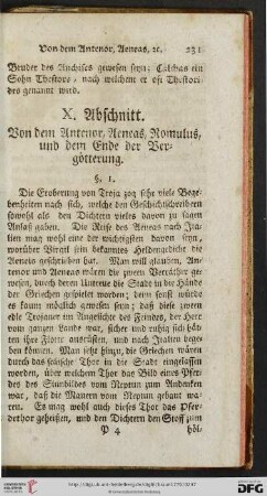 X. Abschnitt: Von dem Antenor, Aeneas, Romulus und dem Ende der Vergötterung