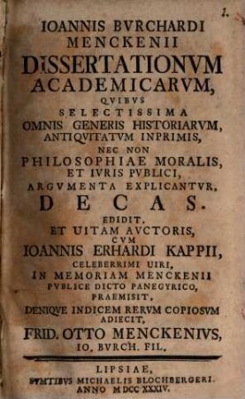 Dissertationum academicarum ... decas