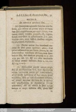 Sectio II. De natura et attributis Dei.