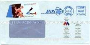 Briefumschlag mit Aufkleber zu einer Ausstellung anlässlich des 2000jährigen Jubiläums der Varusschlacht