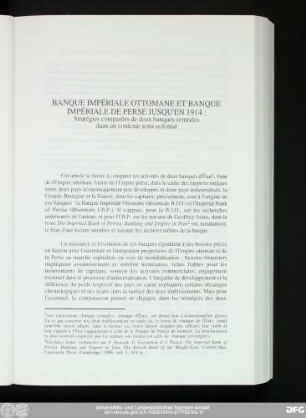 Banque Impériale Ottomane Et Banque Impériale De Perse Jusqu'en 1914: Stratégies comparées de deux banques centrales dans un contexte semi-colonial