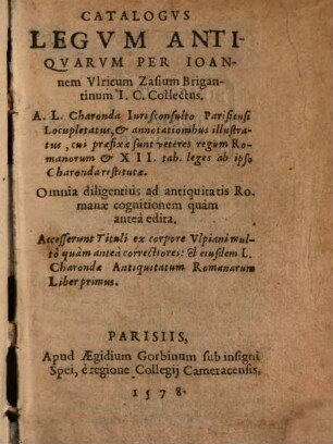 Catalogus legum antiquarum