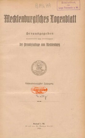 48.1919/20: Mecklenburgisches Logenblatt