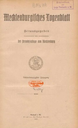 48.1919/20: Mecklenburgisches Logenblatt