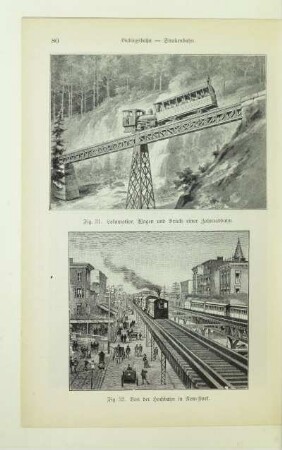 Lokomotive, Wagen und Brücke einer Zahnradbahn
