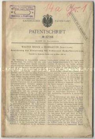 Patentschrift einer Anordnung der Steuerung für Compound-Dampfmaschinen, Patent-Nr. 37766