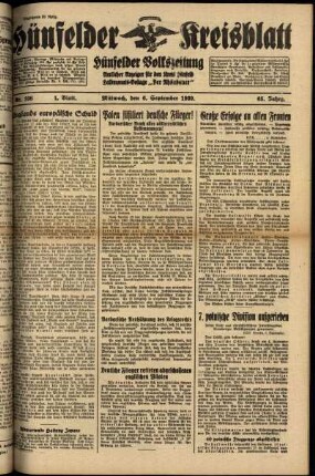 Erste Ausgabe vom Mittwoch, den 06. September 1939.