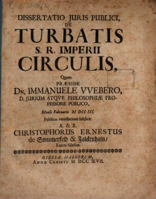Dissertatio Juris Publici, De Turbatis S.R. Imperii Circulis