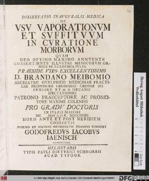 Dissertatio Inavgvralis Medica De Vsv Vaporationvm Et Svffitvvm In Cvratione Morborvm