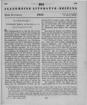 Jahn, O.: Archäologische Aufsätze. Greifswald: Koch 1845 (Fortsetzung von Nr. 284)
