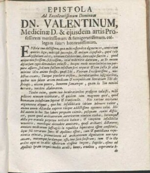 Epistola Ad Excellentissimum Dominum DN. Valentinum [...]