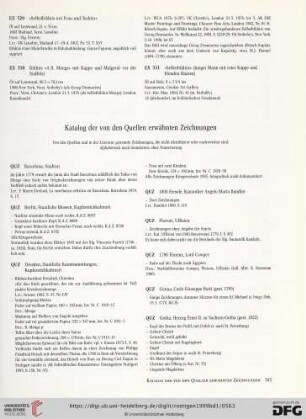 Katalog der von den Quellen erwähnten Zeichnungen (alphabetisch nach Standorten)