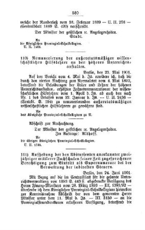 Remunerierung der außeretatsmäßigen wissenschaftlichen Hilfslehrer an den höheren Unterrichtsanstalten : [C. Höhere Lehranstalten]