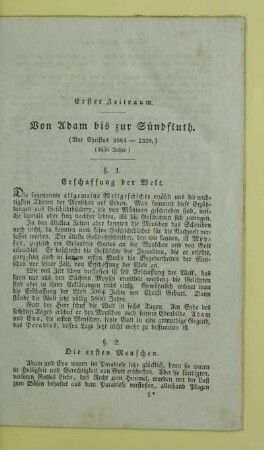 Erster Zeitraum. Von Adam bis zur Sündfluth. (Vor Christus 3984 - 2328.) (1656 Jahre)