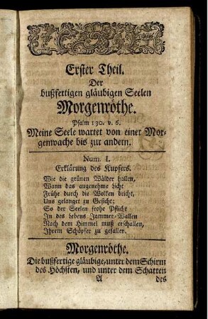 Erster Theil. Der bußfertigen gläubigen Seelen Morgenröthe.