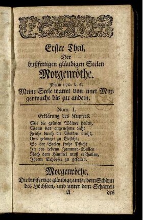 Erster Theil. Der bußfertigen gläubigen Seelen Morgenröthe.