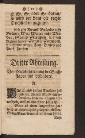 Dritte Abteilung. Von Rechtschreibung der Buchstaben ins besondere