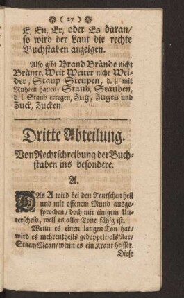 Dritte Abteilung. Von Rechtschreibung der Buchstaben ins besondere