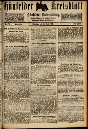 Erste Ausgabe vom Samstag, den 25. Juni 1927.