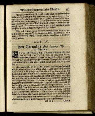 CAP. IV. Von Ohnmachten oder Syncope bey den Wunden.