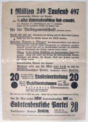 Propagandaflugblatt der Sudetendeutschen Partei zu den Landes- und Kommunalwahlen 1935