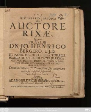 Dissertatio Iuridica De Auctore Rixae
