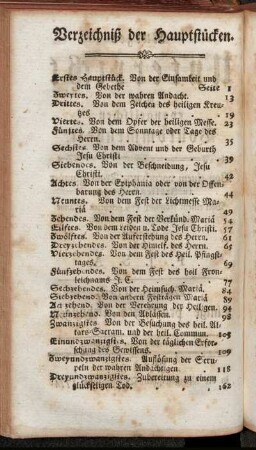Verzeichniß der Hauptstücken.