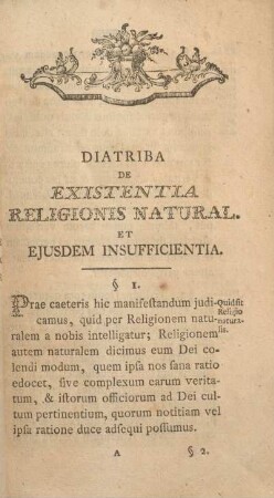 Diatriba de existentia religionis natural.