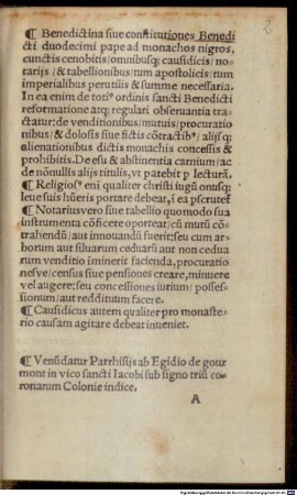 Benedictina sive constitutiones Benedicti Duodecimi Papae ad monachos nigros cunctis cenobitis ... perutilis ...