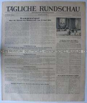 Tageszeitung "Tägliche Rundschau" u.a. zur Sitzung des Ministerrates vom 11. Juni und zur Auszeichnung "Verdienter Lehrer des Volkes"