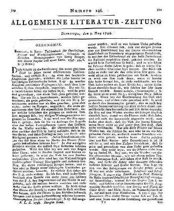 Taschenbuch für Gutsbesitzer, Pächter und Wirtschaftsbeamte, besonders in Schlesien. Hrsg. von J. G. Brieger. Breslau: Korn 1797