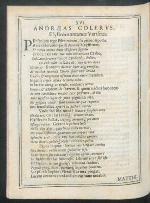XVI. Andraeas Colerus, Elystomontanus Variscus.