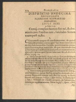 Disputatio Undecima. Respondente M. Johanne Schwartzio ...
